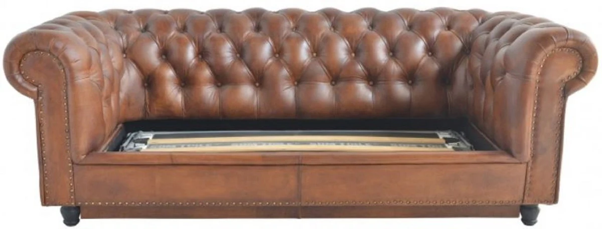 Casa Padrino sof¨¢ cama de cuero Chesterfield de lujo marr¨®n 240 x 102-220 x A. 76 cm - Sof¨¢ de sal¨®n de cuero aut¨¦ntico - Muebles de sal¨®n de cuero aut¨¦ntico - Muebles de cuero de lujo