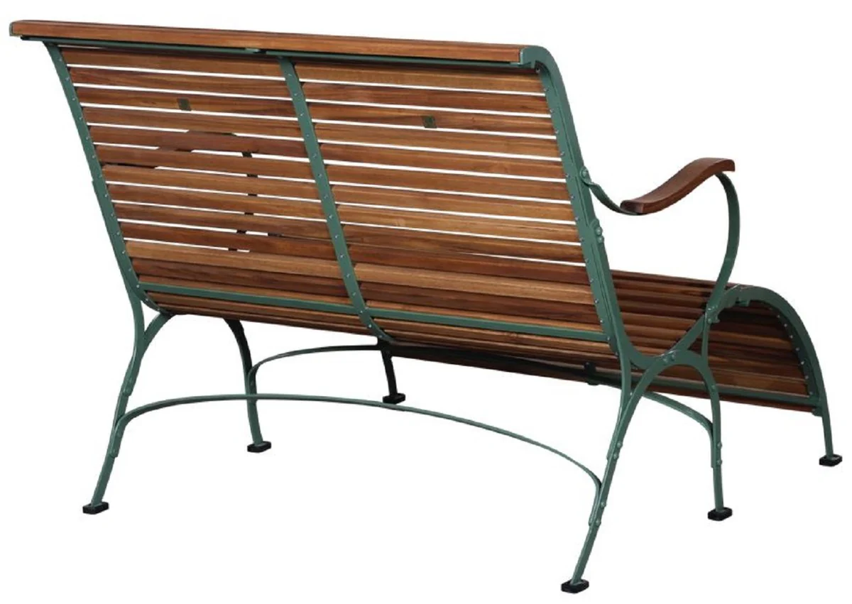 Casa Padrino banco de jardín Art Nouveau de lujo marrón / verde 107 x 150 x A. 91 cm - Banco de jardín y terraza con reposabrazos y reposapiés - Muebles de Jardín y Terraza Art Nouveau