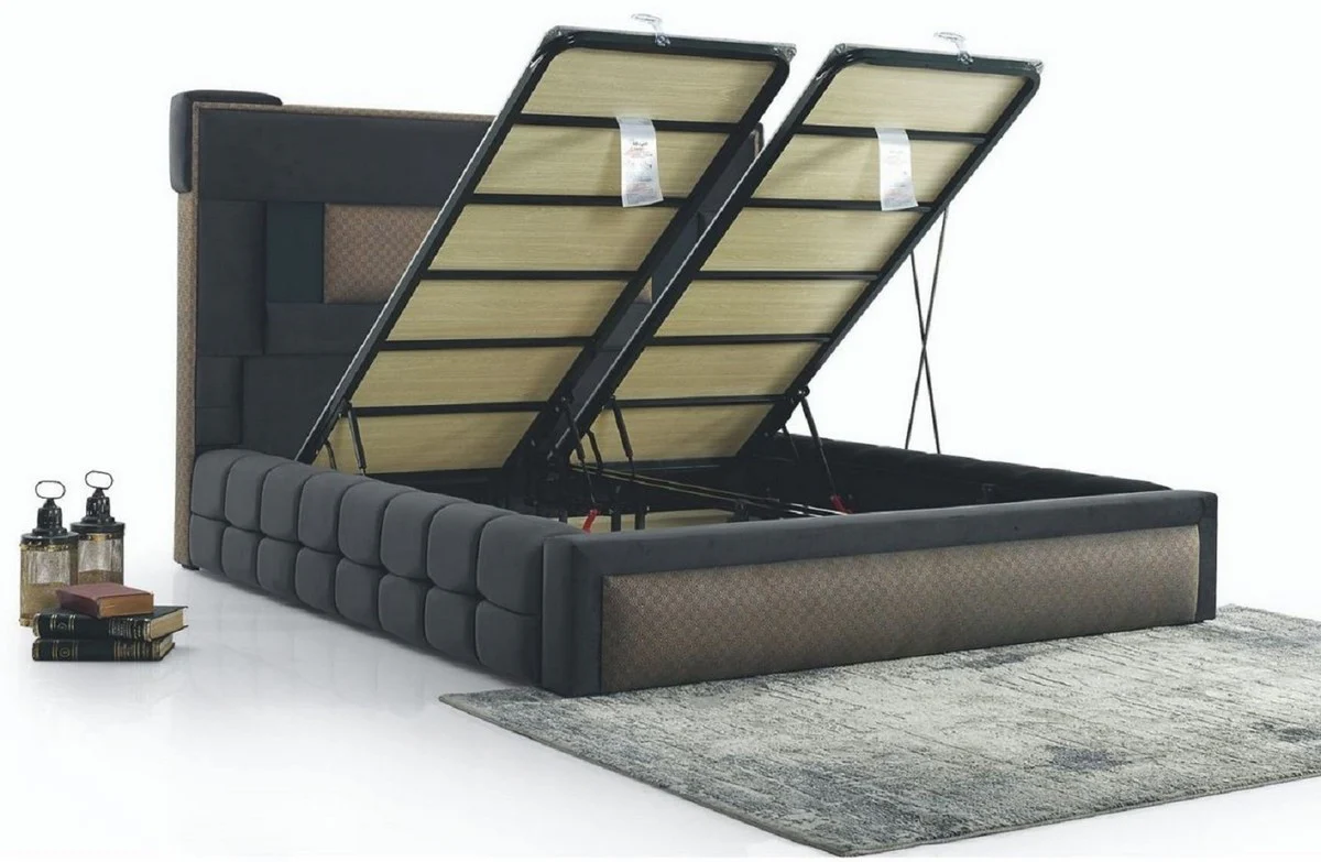 Casa Padrino cama doble de lujo gris / marrón - Cama moderna de madera maciza - Muebles de Dormitorio y de Hotel Moderno - Colección de Lujo