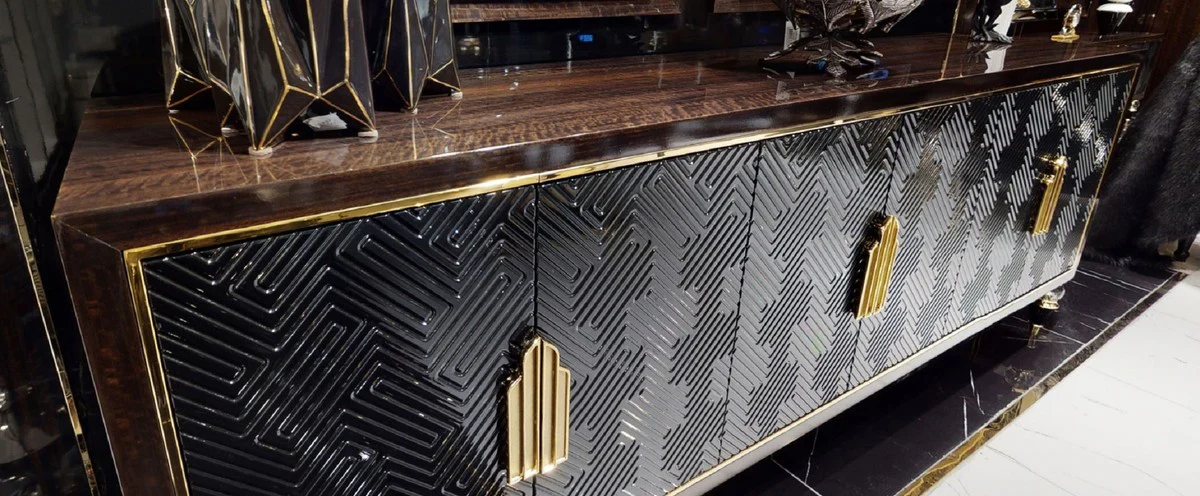 Casa Padrino conjunto de muebles de lujo marr¨®n oscuro / negro / oro - 1 Aparador de Lujo con 6 Puertas y 2 Espejos de Pared de Lujo - Muebles de lujo - Interiores de lujo