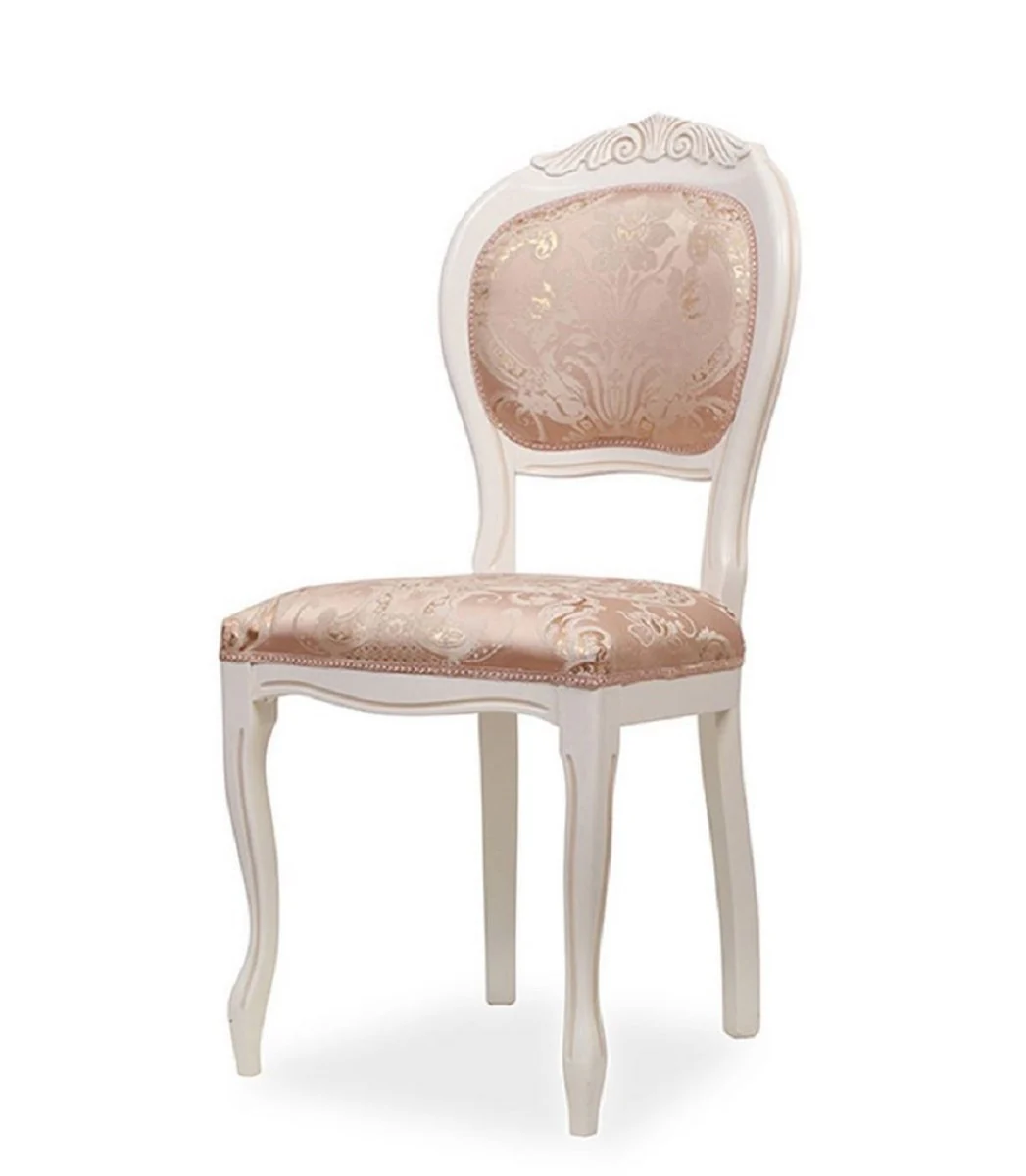 Casa Padrino silla de comedor barroco de lujo rosa / blanco A. 97 cm