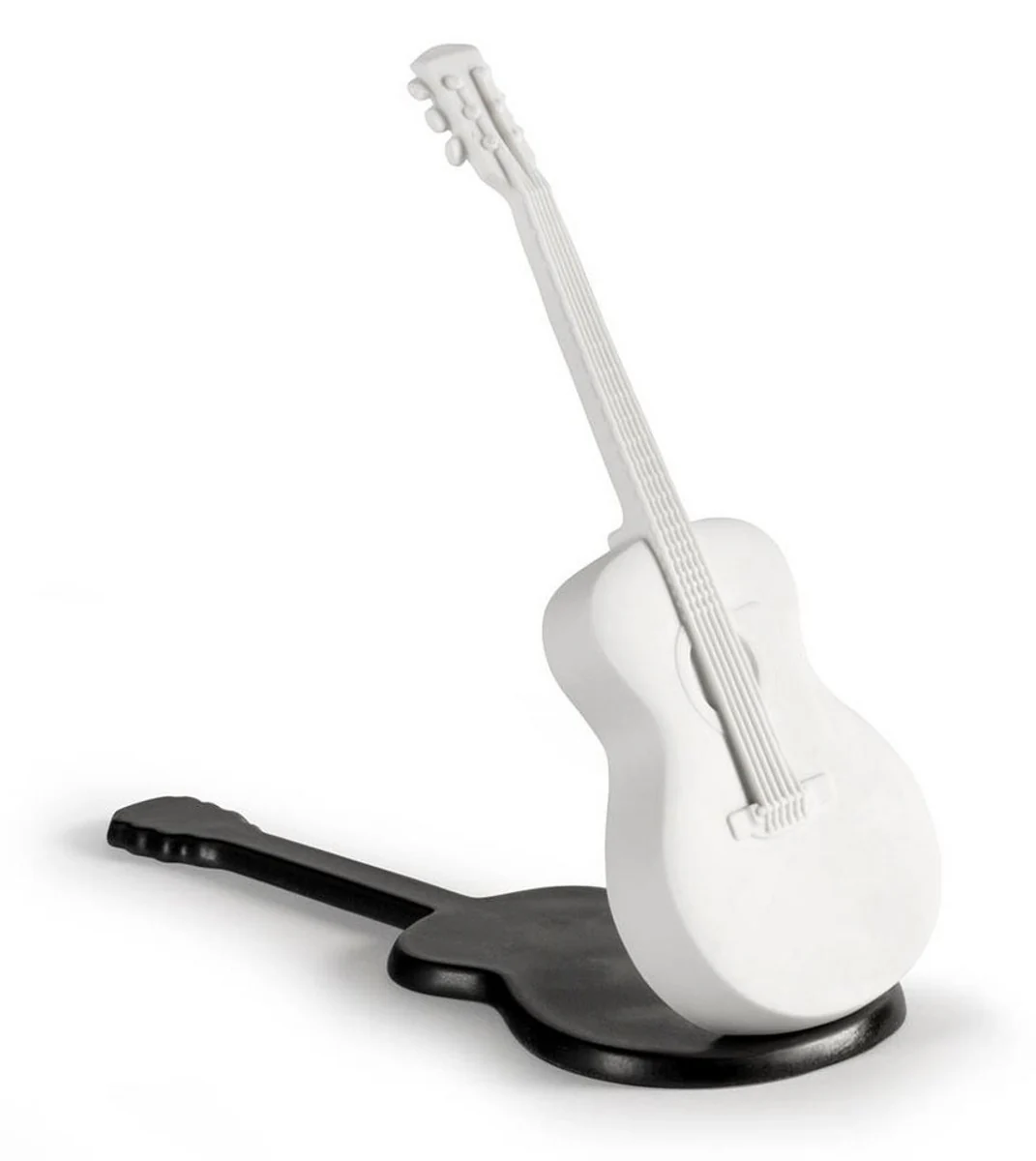 Casa Padrino Luxury Porcelain Acoustic Guitar White / Black 20 x H. 18 cm - Handmade Living Room Decorative Sculpture