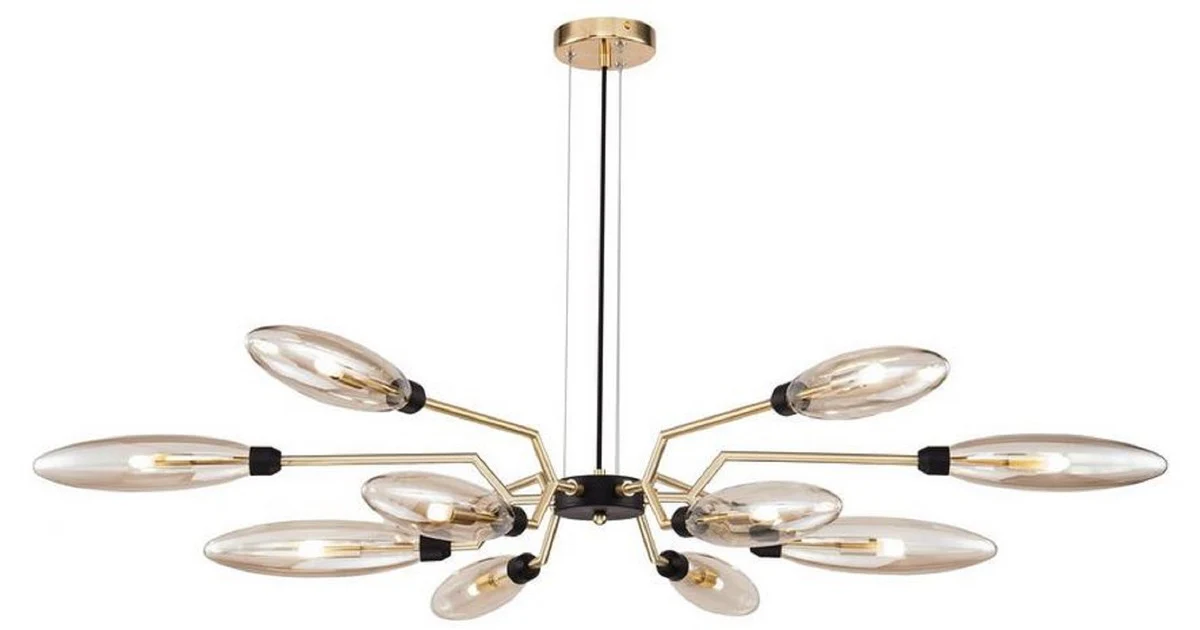 Casa Padrino lámpara colgante de lujo oro mate / negro Ø 127 x H. 17,5 cm - Lámpara Colgante Moderno