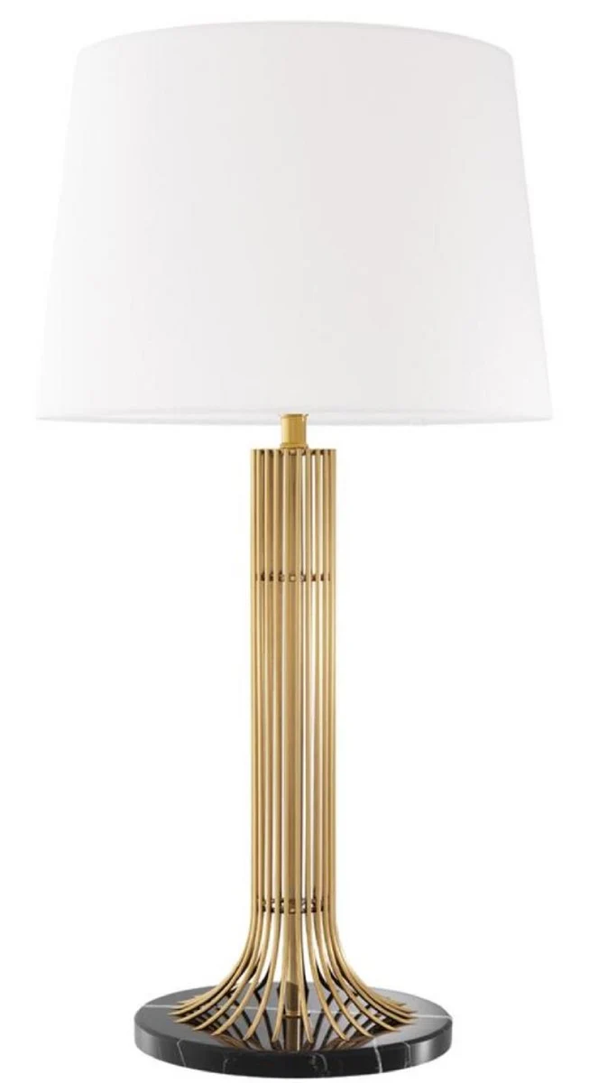 Casa Padrino Lámpara de Mesa de Lujo Oro / Negro / Blanco Ø 45 x H. 86 cm - Lámpara de Diseño con Pantalla