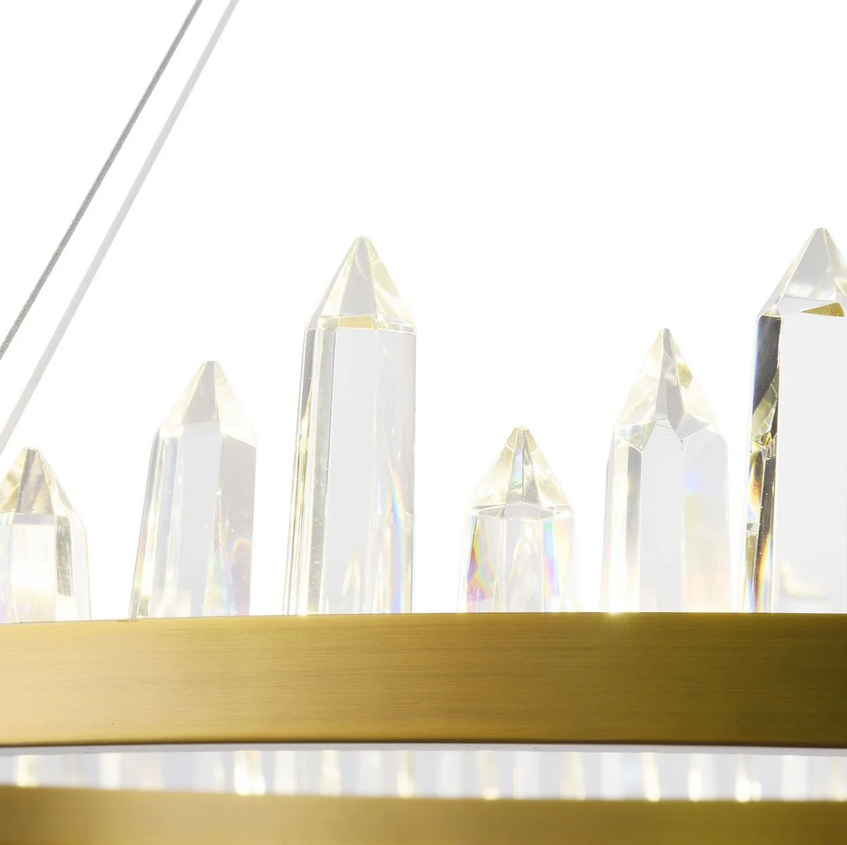 Casa Padrino LED pendant lamp with brass colored metal frame and crystal jagged Ø 85 x H. 10.4 cm - Living Room Furniture