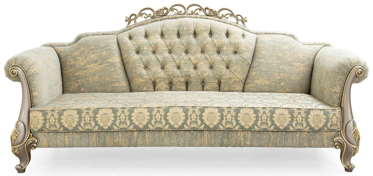 Casa Padrino sof¨¢ barroco de lujo verde / oro / gris / oro 225 x 90 x A. 110 cm - Sof¨¢ de sal¨®n de estilo barroco magn¨ªfica con elegante dise?o - Muebles Barrocos