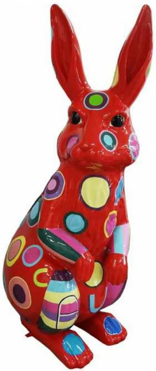 Casa Padrino escultura decorativa de diseño conejo rojo / multicolor A. 220 cm - Enorme figura decorativa - Escultura decorativa de jardín - Figura animal resistente a la intemperie