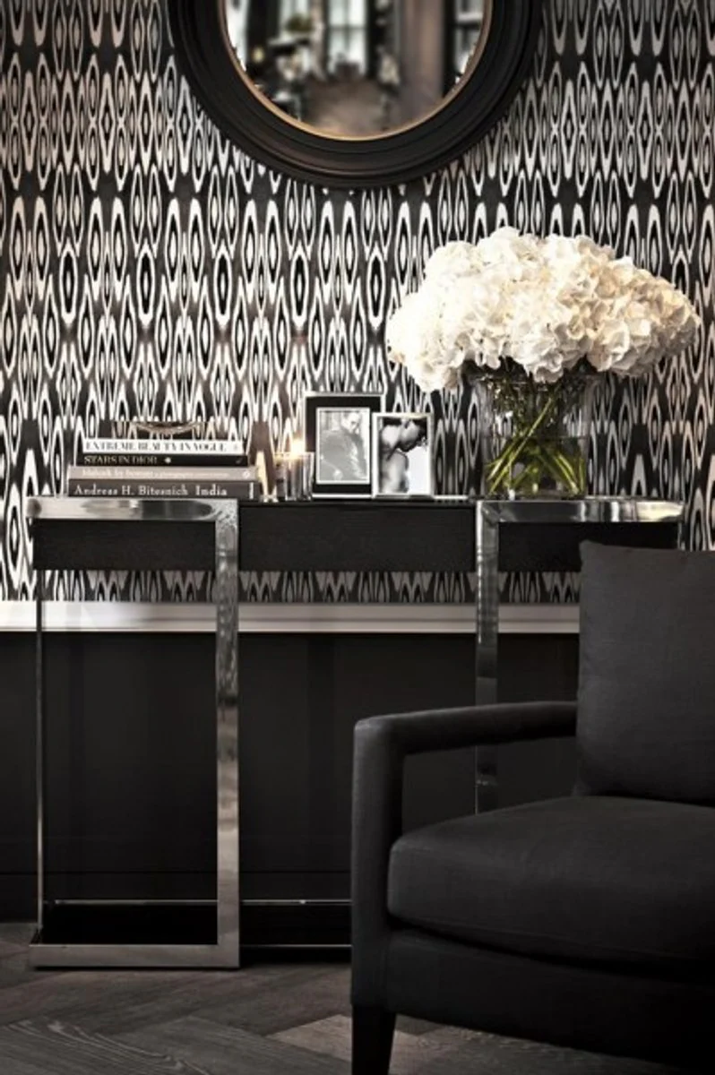 Casa Padrino luxury wall mirror Neo Classic Black convex with gold inner border curved 75 x 75 cm - Wall Mirror