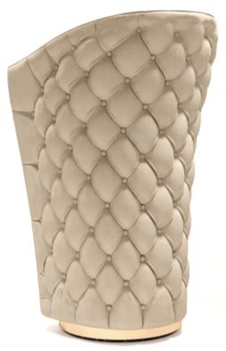 Casa Padrino Silla de Bar Chesterfield de Lujo de Piel Genuina Beige / Marr¨®n / Oro 66 x 66 x A. 103 cm - Silla de Bar Giratoria Hecha a Mano - Muebles de Hotel - Calidad de Lujo - Hecho en Italia