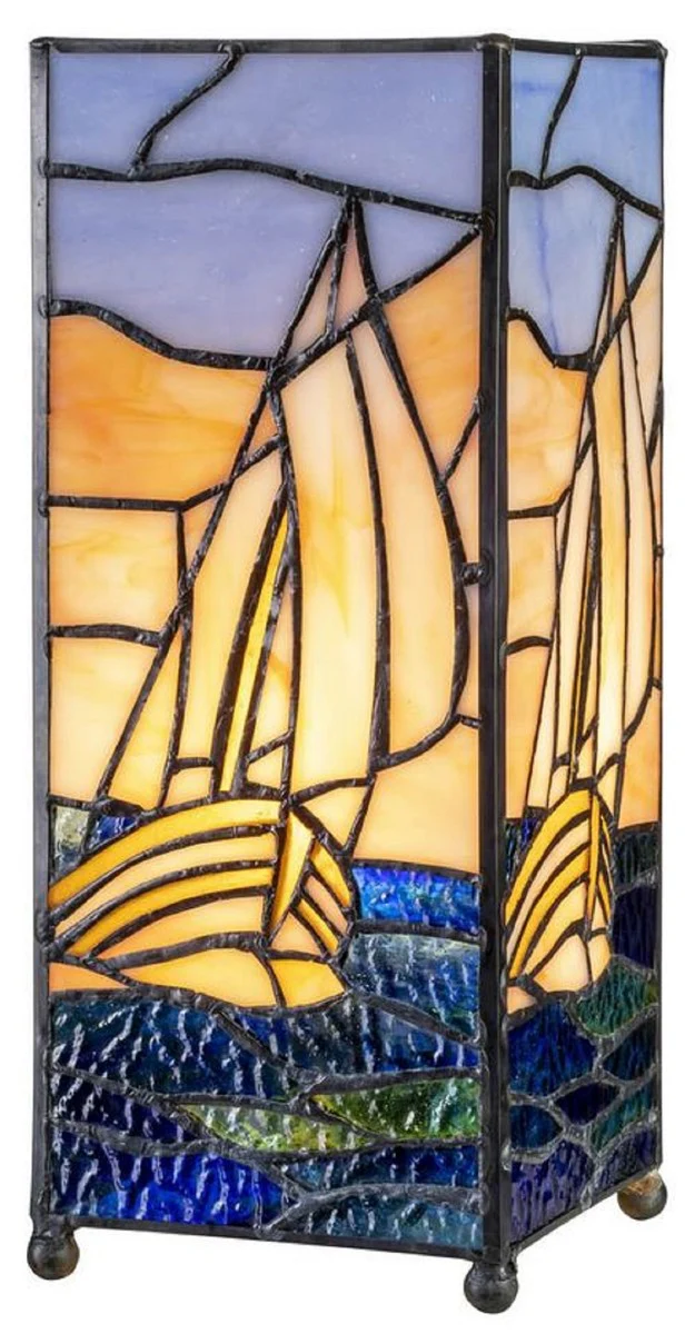 Casa Padrino lámpara de taburete Tiffany de lujo multicolor 11 x 11 x A. 27 cm - Lámpara de mesa Tiffany - Lámpara de escritorio Tiffany - Luces Tiffany - Interior de lujo - Luces de lujo