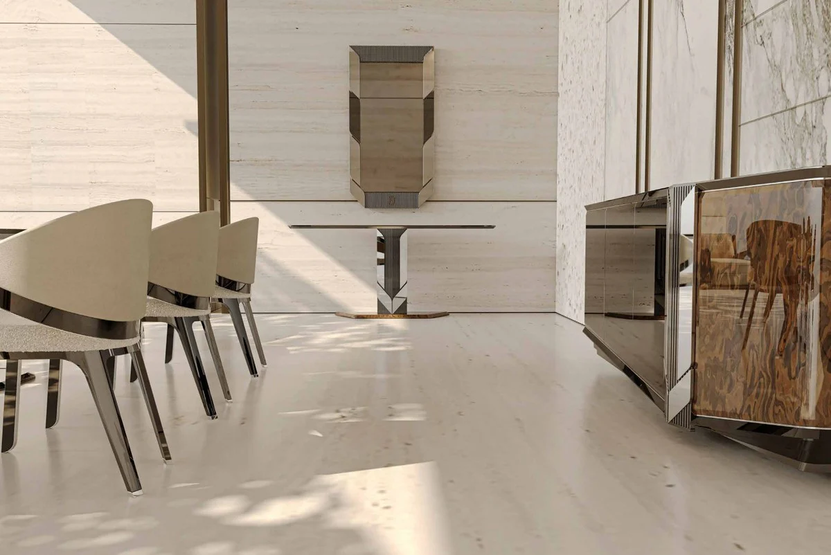 Casa Padrino aparador de diseño de lujo con 4 puertas negro / marrón / plata 230 x 54 x A. 85 cm - Muebles de lujo - Muebles de diseño - Muebles de comedor - Muebles de hotel - Calidad de lujo