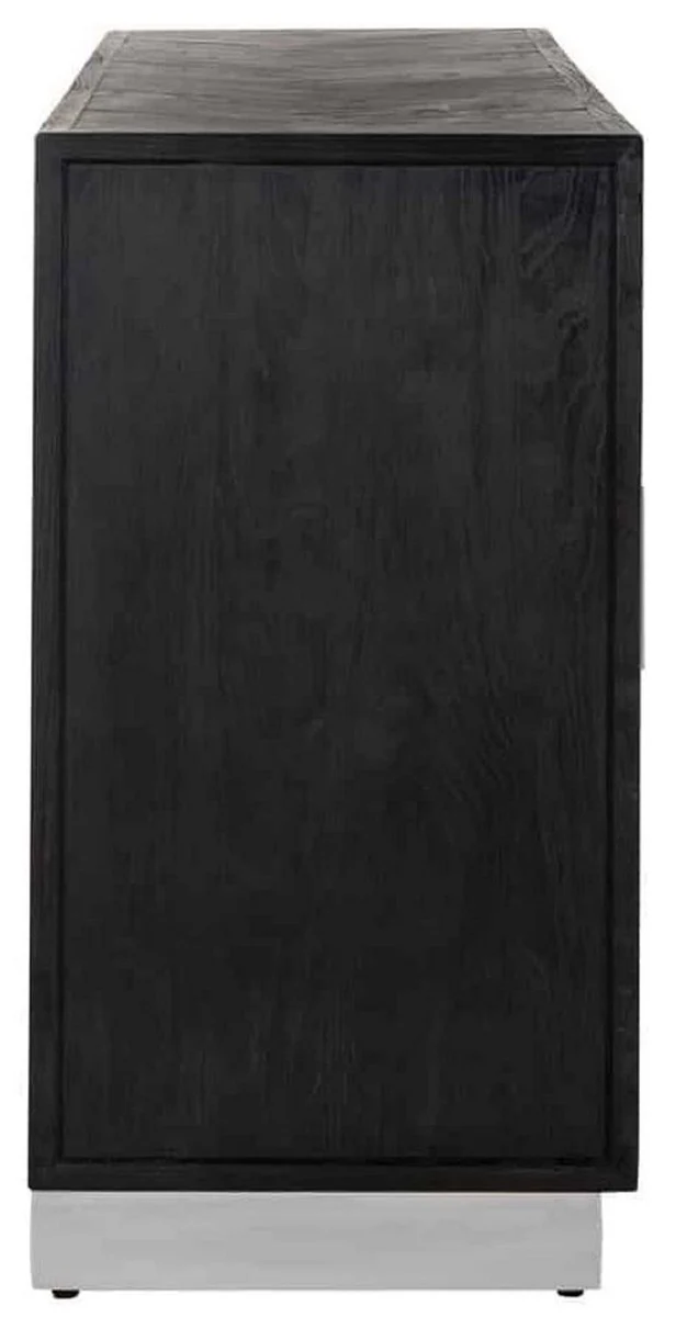 Casa Padrino aparador de lujo negro / plata 160 x 45 x A. 86 cm - Mueble de madera maciza con 4 puertas - Muebles de sal¨®n - Muebles de hotel - Colecci¨®n de Lujo