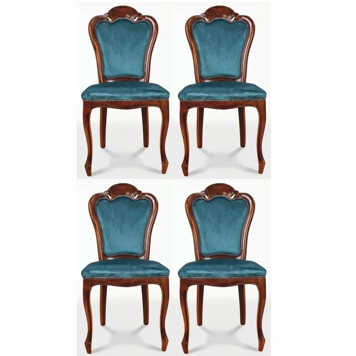 Casa Padrino conjunto de 4 sillas de comedor barrocos de lujo azul / marr¨®n - Muebles barrocos