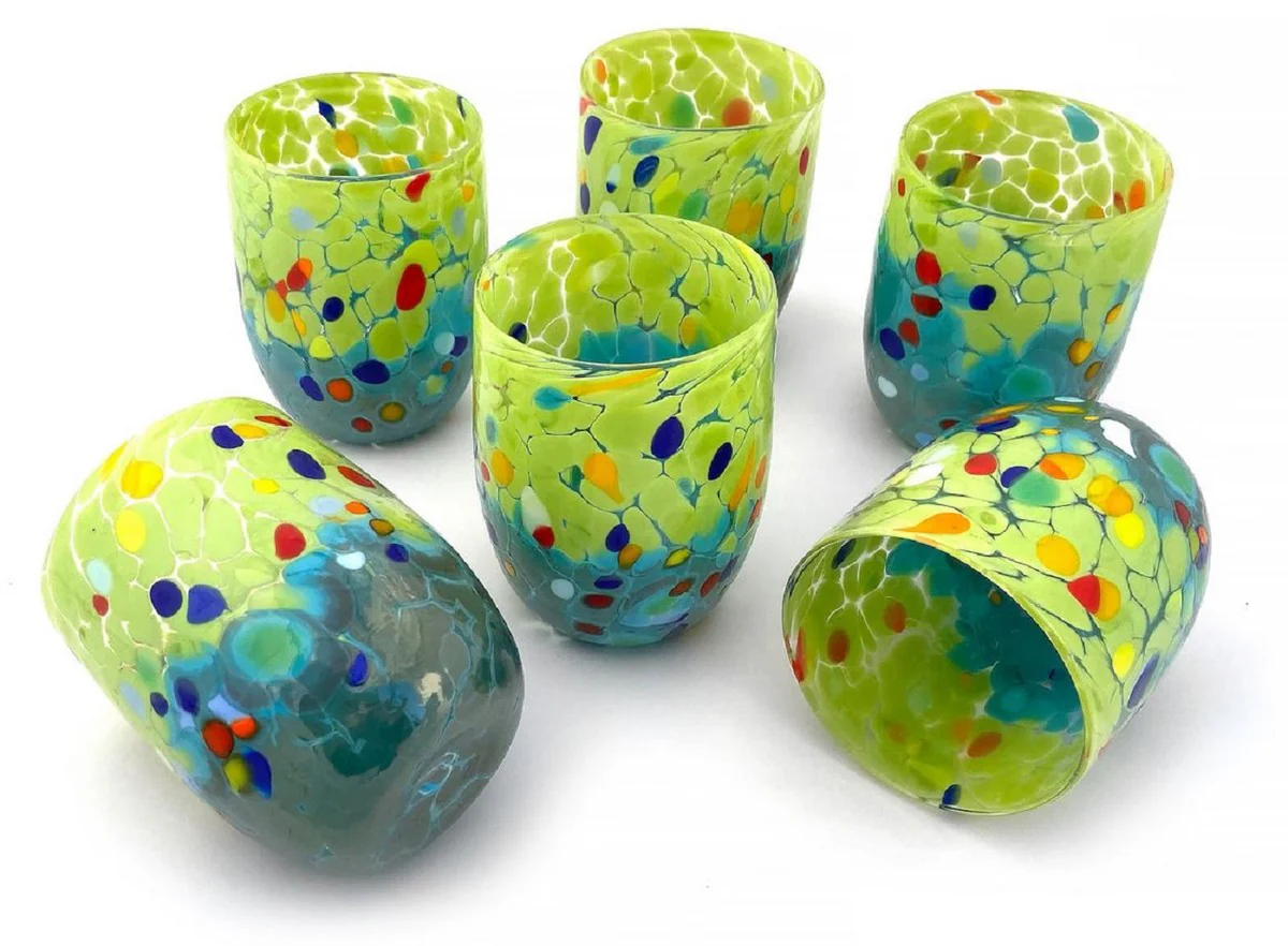 Casa Padrino conjunto de 6 vasos de agua de cristal de Murano de lujo verde / turquesa ? 8 x A. 10,5 cm - Hecho en Italia