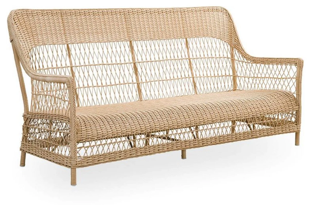 Casa Padrino sofá de jardín de lujo con cojín de asiento natural / blanco 191 x 79 x A. 95 cm - Sofá de jardín y terraza resistente a la intemperie - Muebles de Jardín y Terraza