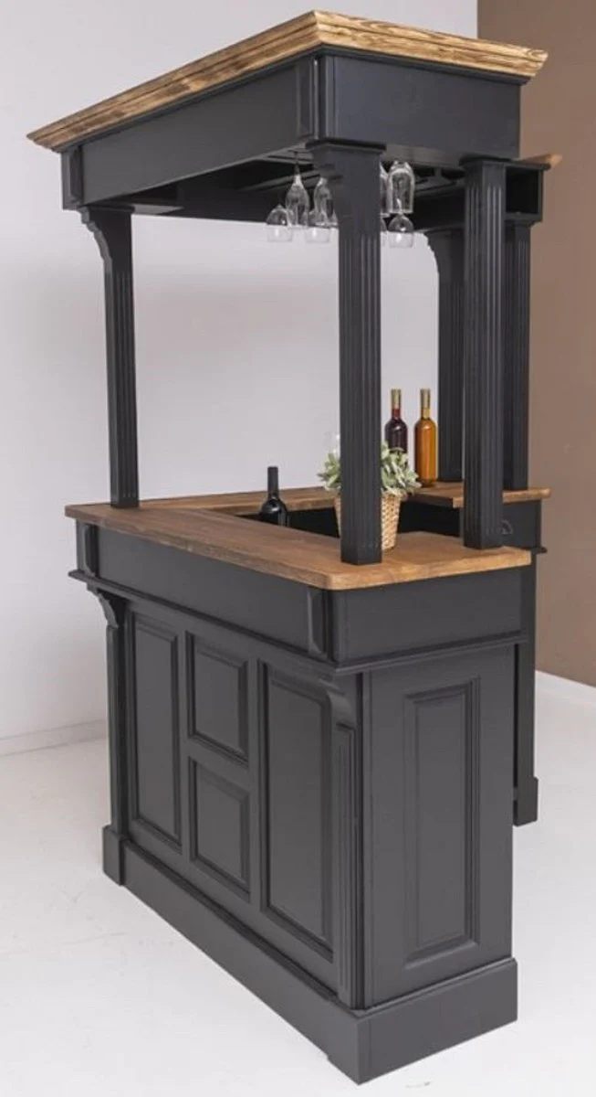 Casa Padrino barra de bar de estilo campestre negro / marr¨®n oscuro 148 x 148 x A. 210 cm - Barra de bar de madera maciza - Muebles de bar de madera maciza - Muebles de bar en estilo campestre