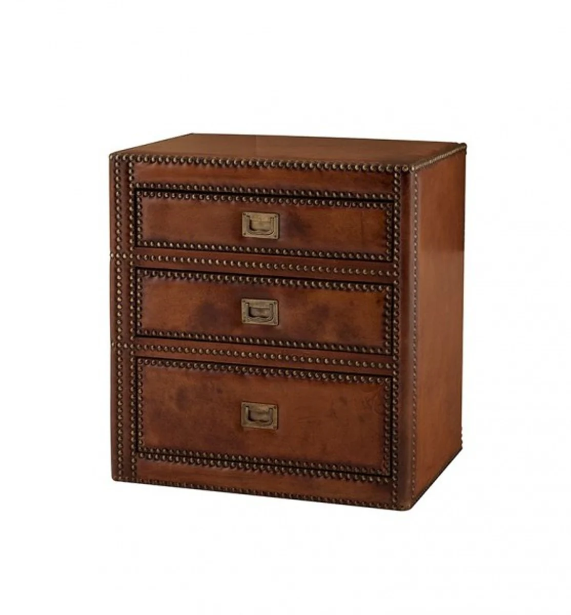 Casa Padrino luxury art deco designer linden wood side table with tobacco leather - Luxury Hotel Table