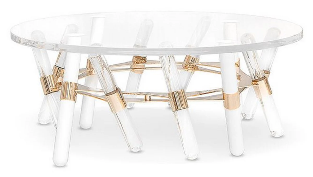 Casa Padrino mesa de jardín de lujo oro Ø 85 x A. 38,5 cm - Mesa de centro redonda de acrílico resistente a la intemperie - Muebles de Jardín - Muebles de Hotel - Calidad de Lujo