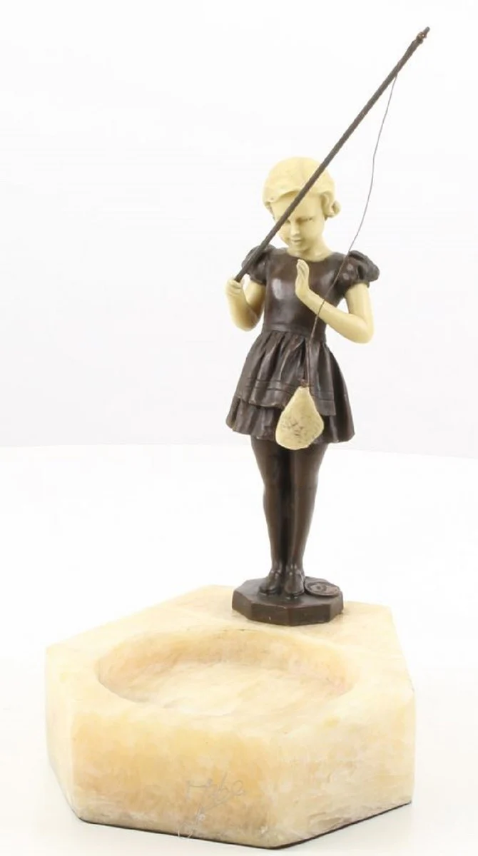 Casa Padrino cenicero de lujo con figura de bronce chica con angel bronce / blanco 16 x 15 x H. 22,8 cm - Decoración de Lujo