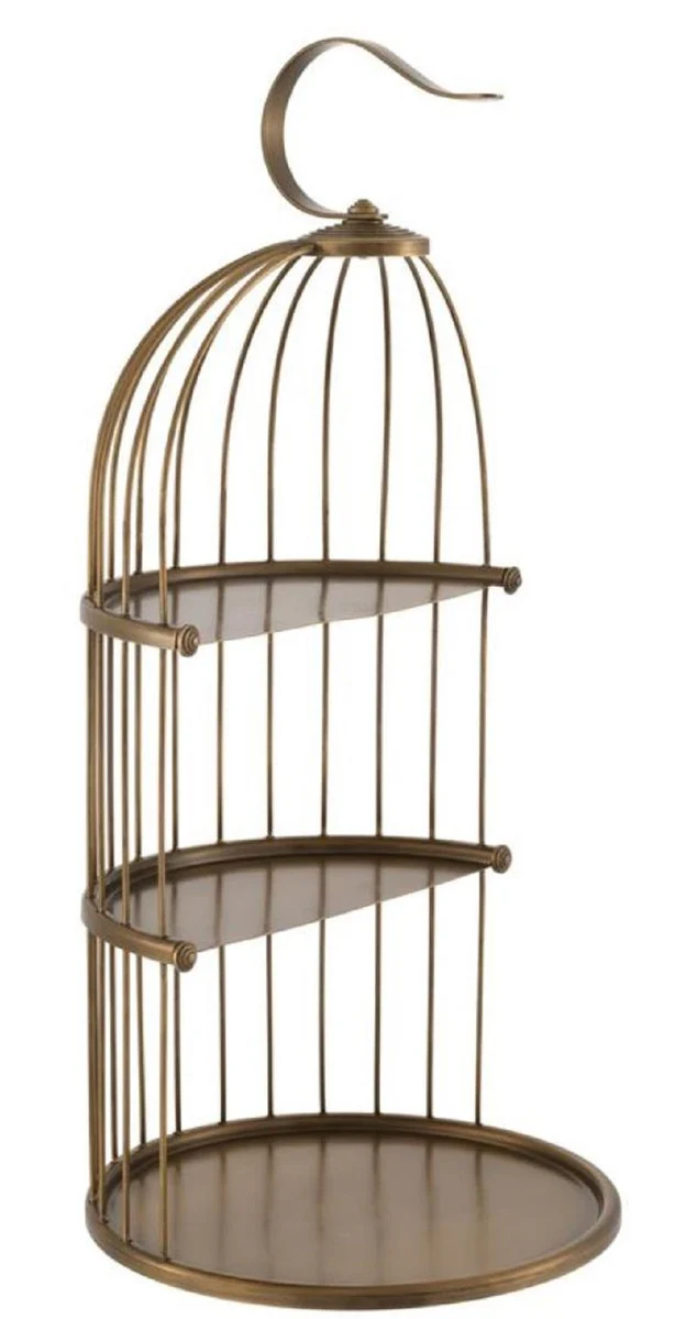 Casa Padrino diseñador etagere de 3 niveles con mango latón antiguo Ø 16,5 x H. 35,5 cm - Etagere de Latón de Lujo en Diseño de Jaula de Pájaros