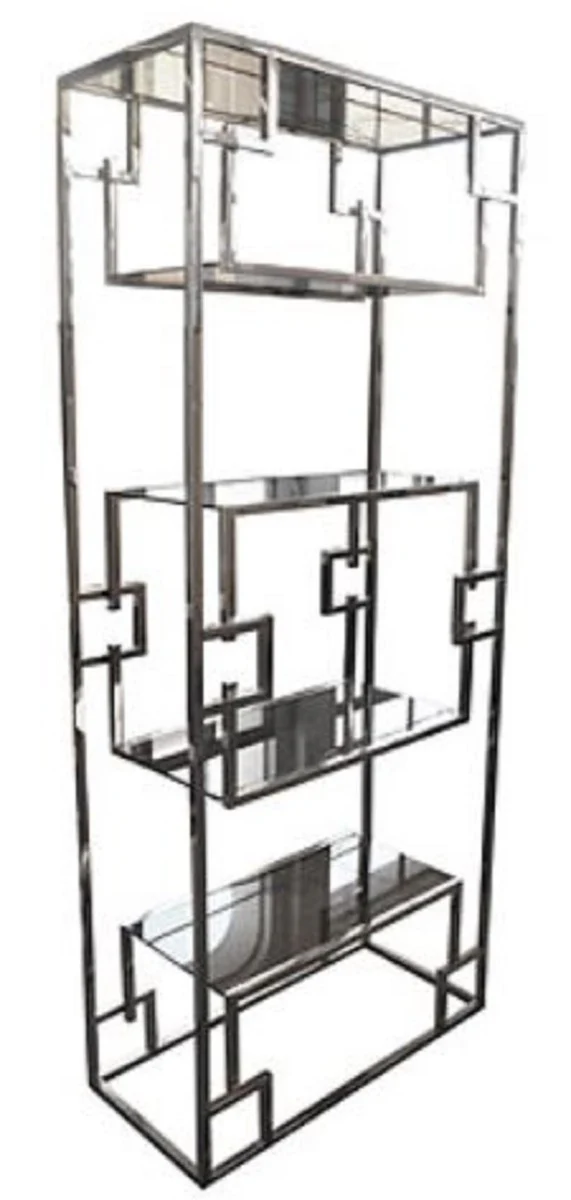 Casa Padrino gabinete de estanter¨ªa de lujo plata 85 x 40 x H. 200 cm - Gabinete de Acero Inoxidable con Estantes de Vidrio - Gabinete de la Sala de Estar - Muebles de Sala