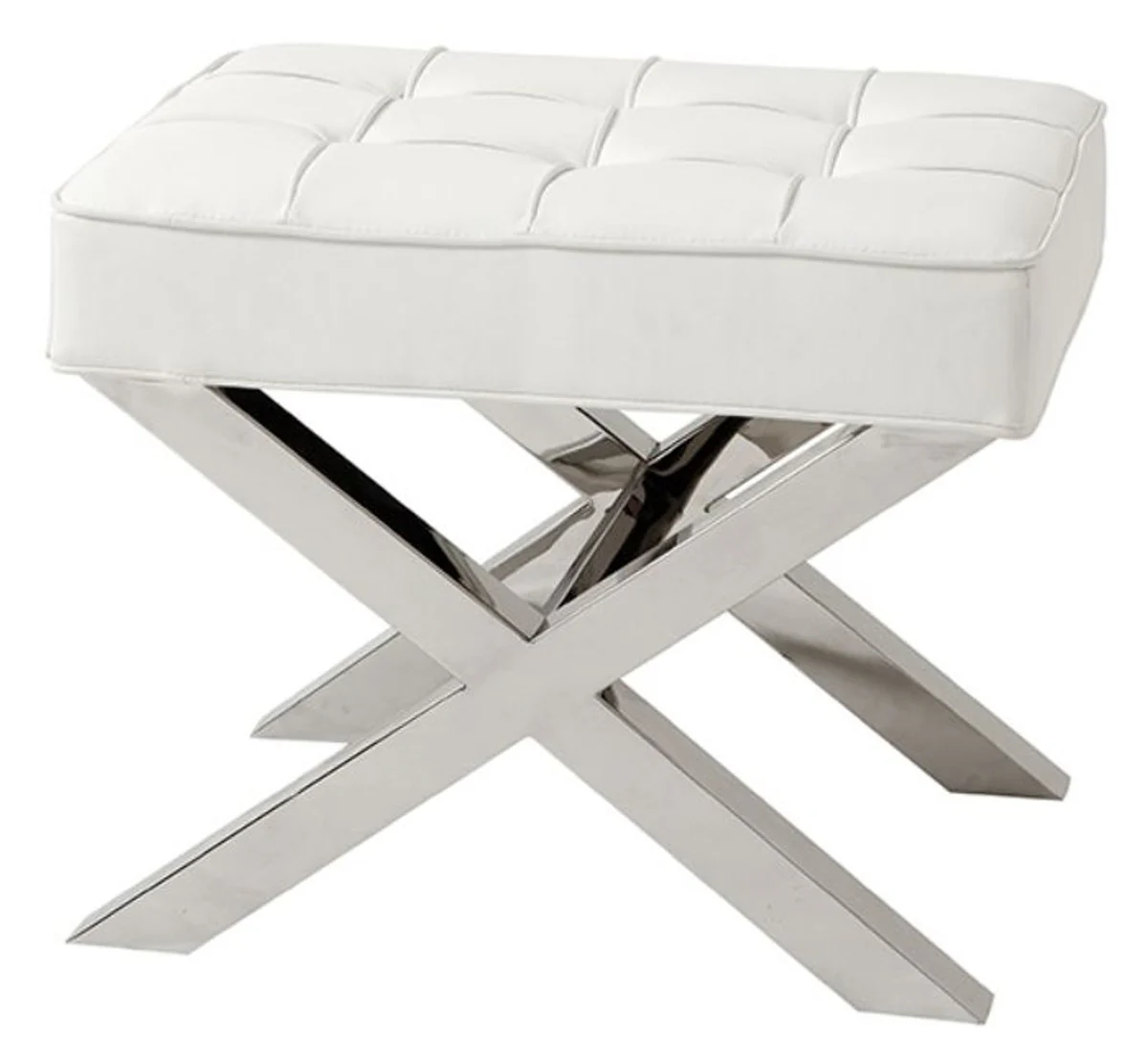 Casa Padrino taburete de lujo en plata con aspecto de cuero blanco 60 x 46 x H. 51,5 cm - muebles de dise?o