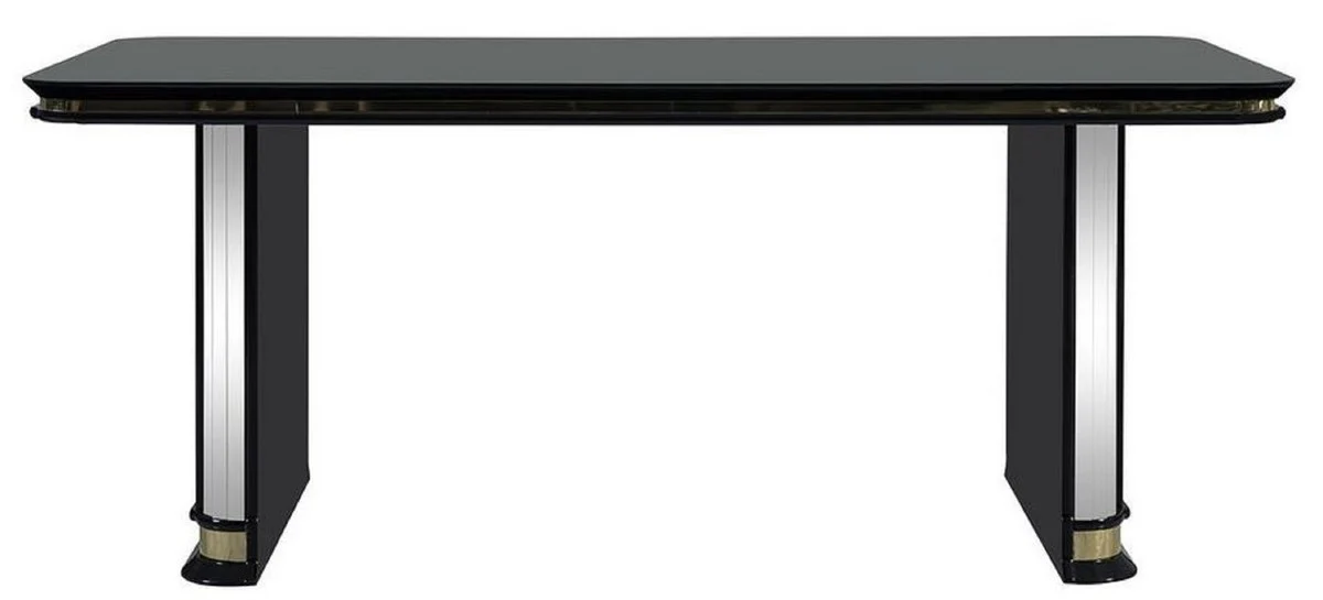 Casa Padrino mesa de comedor Art Deco de lujo negro / oro - Mesa de cocina hecha a mano de madera maciza con espejo de vidrio - Muebles de Comedor Art Deco