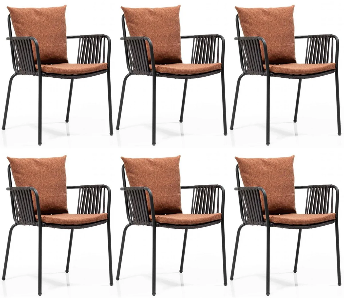 Casa Padrino conjunto de sillas de jardín de lujo marrón / negro 50 x 45 x A. 82 cm - Sillas de jardín modernas con reposabrazos - Muebles de Jardín y Gastronomía