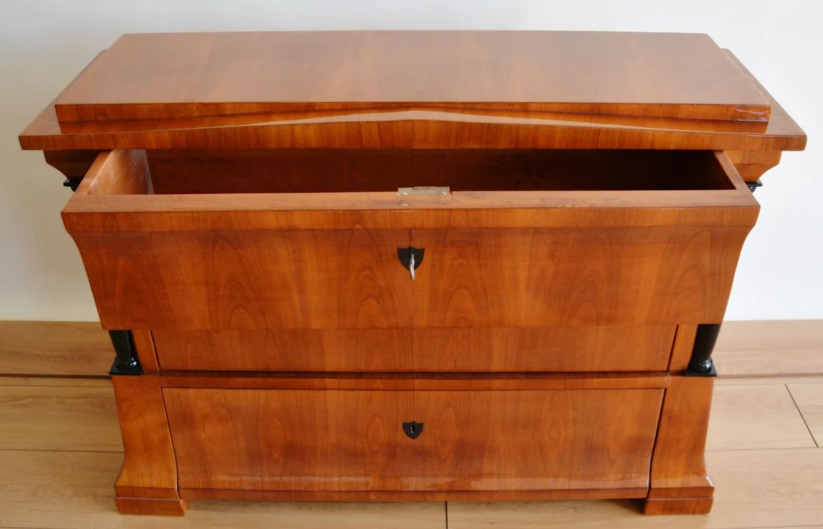 Casa Padrino cómoda de madera maciza Biedermeier de lujo con 3 cajones marrón / negro 100 x 60 x A. 80 cm - Cómoda de dormitorio - Muebles de dormitorio - Muebles Biedermeier