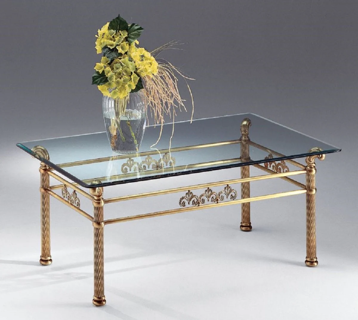 Casa Padrino mesa de centro de lujo lat¨®n / bronce antiguo 120 x 70 x A. 50 cm - Mesa de centro rectangular de lat¨®n con tapa de vidrio - Muebles de sal¨®n - Calidad de lujo - Hecho en Italia