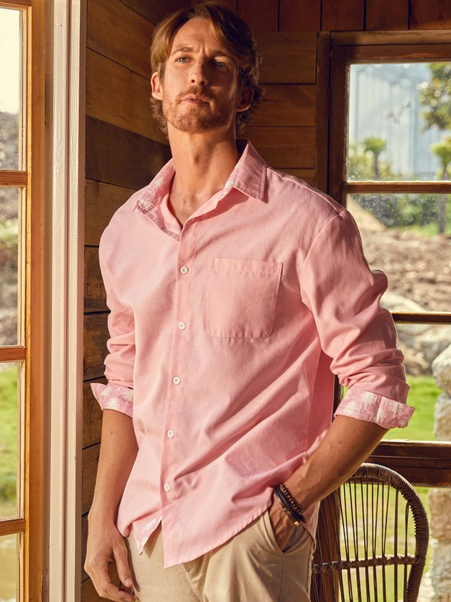 Hardaddy Cotton Palm Contrast Long Sleeve Casual Shirt