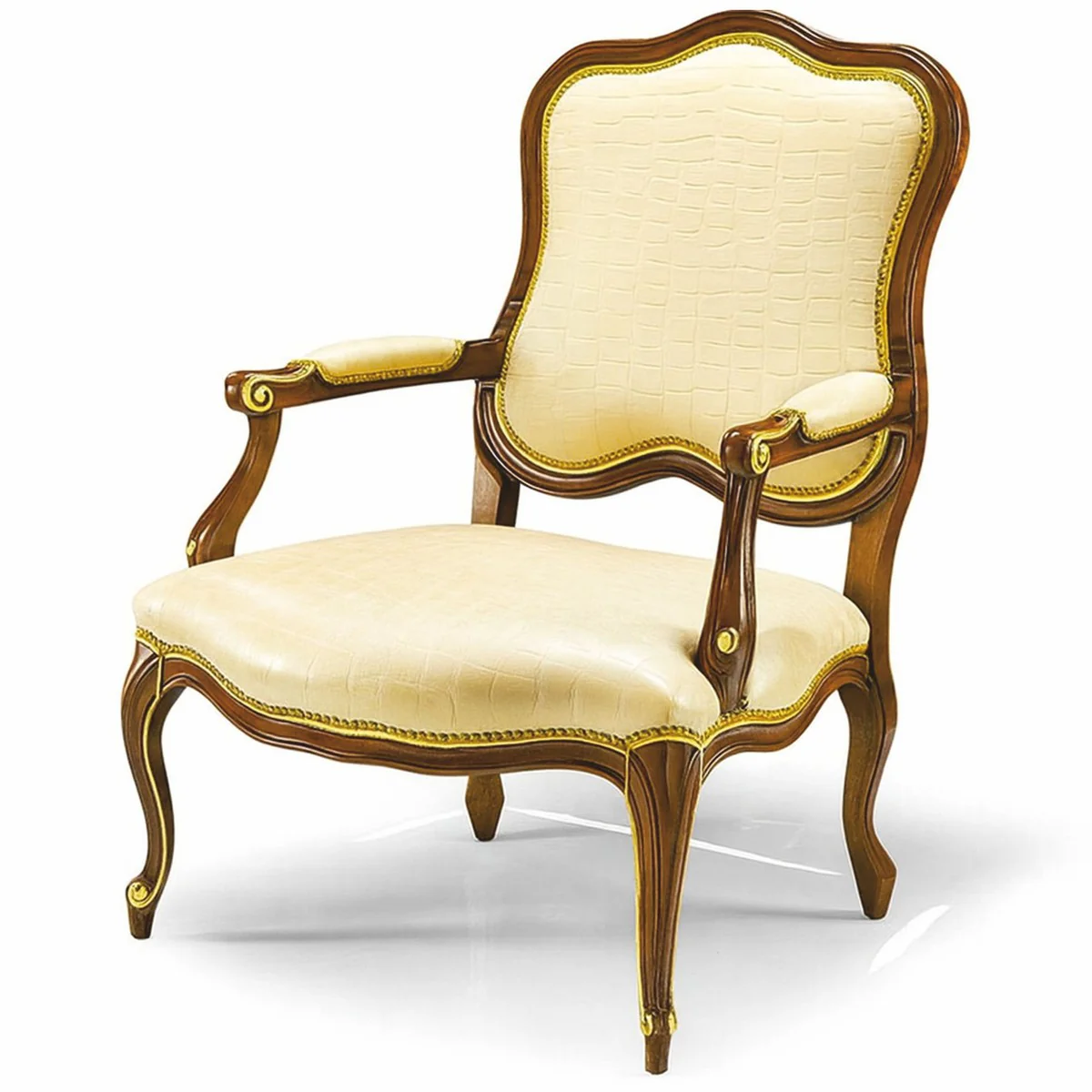 Casa Padrino Sill¨®n Barroco de Lujo en Cuero Crema / Marr¨®n / Oro - Muebles Barrocos - Hecho en Italia