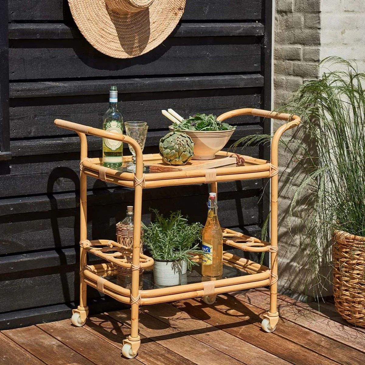 Casa Padrino carrito de servicio de exterior de lujo natural 89 x 45 x A. 82 cm - Carrito de jard¨ªn y terraza resistente a la intemperie - Accesorios de jard¨ªn y terraza - Calidad de lujo