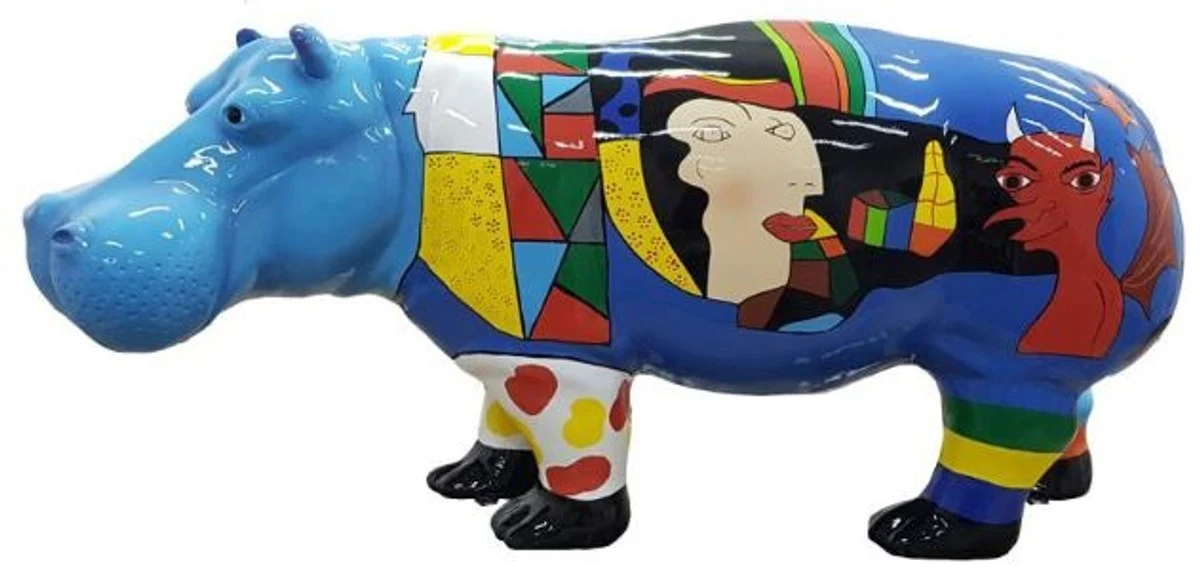 Casa Padrino figura decorativa de diseño hipopótamo azul / multicolor 180 x A. 79 cm - Escultura decorativa - Gran figura de jardín - Decoración de Jardín