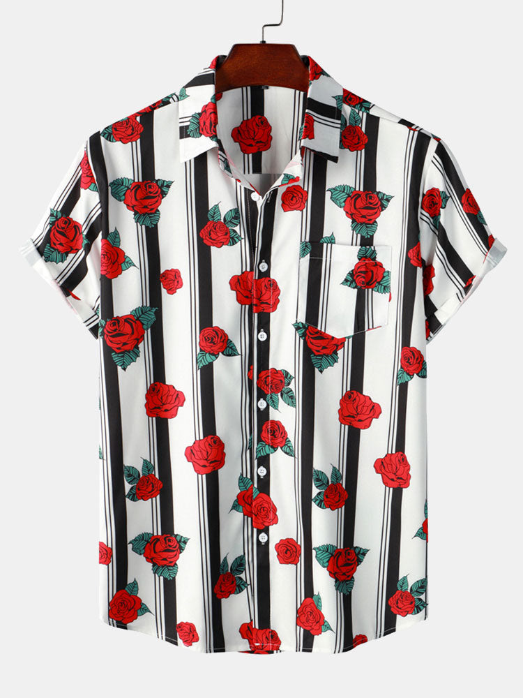 Rose Striped Print Shirt