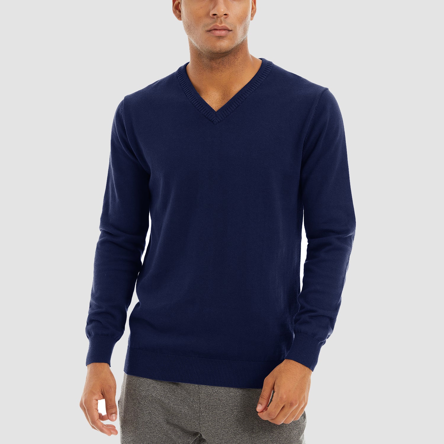 Men's Pullover Sweaters V-Neck Long Sleeve Cotton Sweatshirt