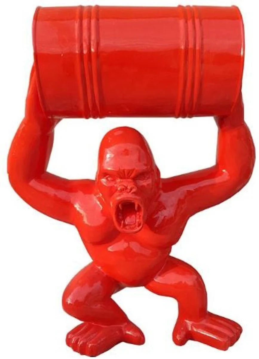 Casa Padrino escultura decorativa de diseño mono gorila con barril rojo A. 100 cm - Figura decorativa resistente a la intemperie - Figura animal decorativa de diseño