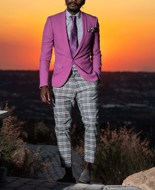 Purple Solid Single Breasted Shawl Lapel Blazer
