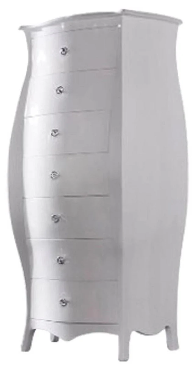 Casa Padrino cómoda barroco de lujo blanco alto brillo - Cómoda de madera maciza hecha a mano con 7 cajones - Muebles de lujo en estilo barroco - Muebles barrocos - Interior barrocos