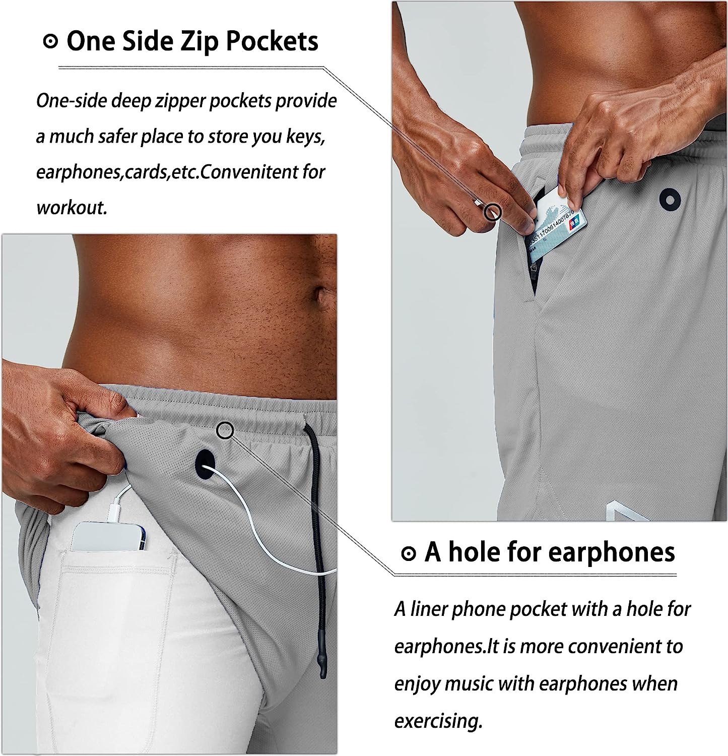 Men's 2 in 1 Running Shorts Gym Workout Quick Dry Mens Shorts with Phone Pocket