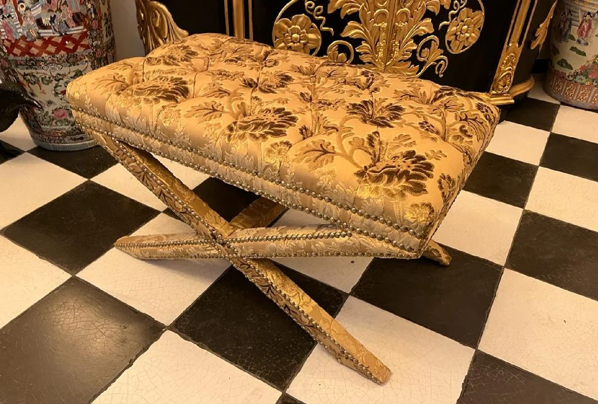 Casa Padrino taburete barroco oro - Taburete de estilo antiguo hecho a mano con patr¨®n elegante - Taburete cruzado de estilo barroco - Muebles de sal¨®n en estilo barroco - Muebles barrocos