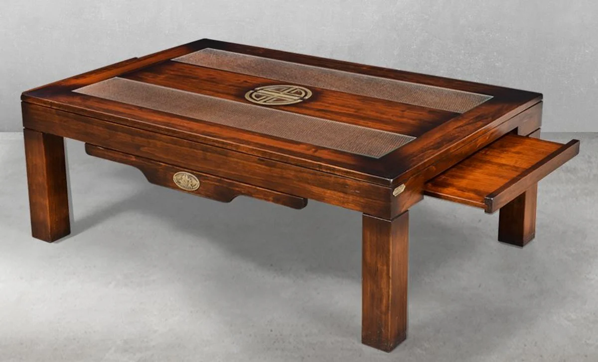 Casa Padrino mesa de centro de estilo vintage de lujo marr¨®n 125 x 80 x A. 45,5 cm - Mesa de centro de madera maciza - Muebles de sal¨®n de estilo vintage - Muebles de sal¨®n de lujo