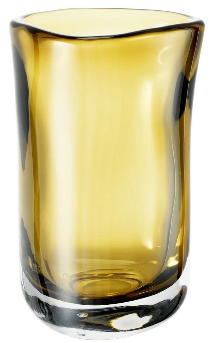 Casa Padrino florero de vidrio decorativo de lujo amarillo Ø 14 x A. 22 cm - Florero Soplado a Mano - Accesorios de Decoración de Lujo