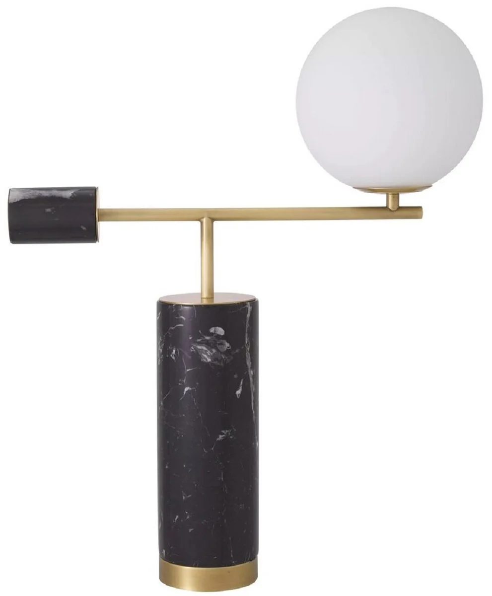 Casa Padrino lámpara de mesa de lujo latón antiguo / negro / blanco 51 x 20 x A. 62,5 cm - Lámpara de escritorio de mármol con pantalla de vidrio - Colección de Lujo
