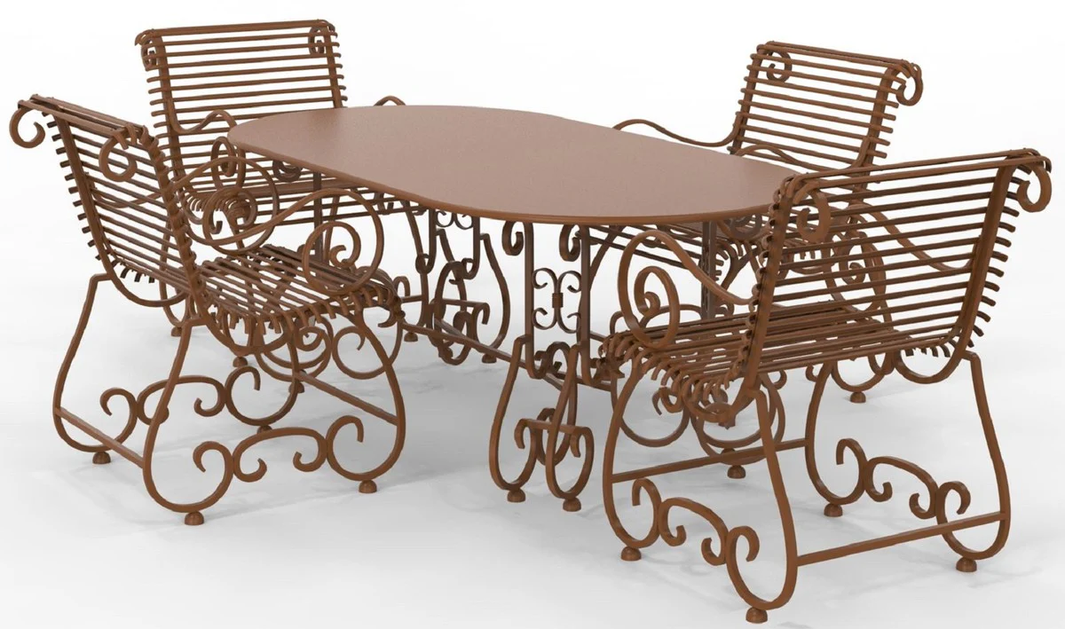 Casa Padrino Conjunto de Muebles de Jardín Art Nouveau de Hierro Forjado - Varios Colores - 1 Mesa de Jardín Ovalada y 4 Sillas de Jardín con Reposabrazos - Muebles de Jardín y Terraza Art Nouveau