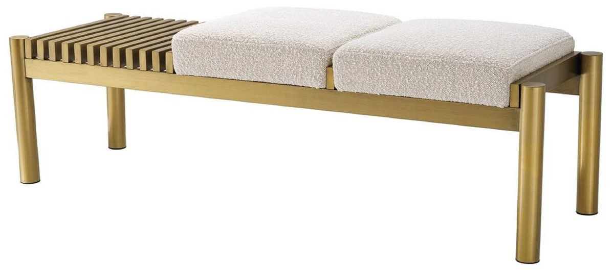 Casa Padrino banco de lujo crema / lat¨®n 140 x 44 x A. 45 cm - Banco acolchado de acero inoxidable - Muebles de Sala de Estar - Muebles de Hotel - Colecci¨®n de Lujo
