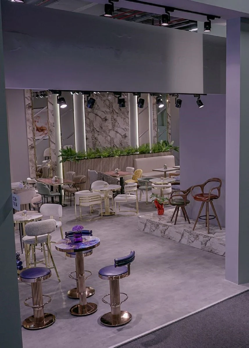 Casa Padrino conjunto de muebles de bar de lujo negro / cobre - 1 Mesa de Bar y 2 Taburetes de Bar