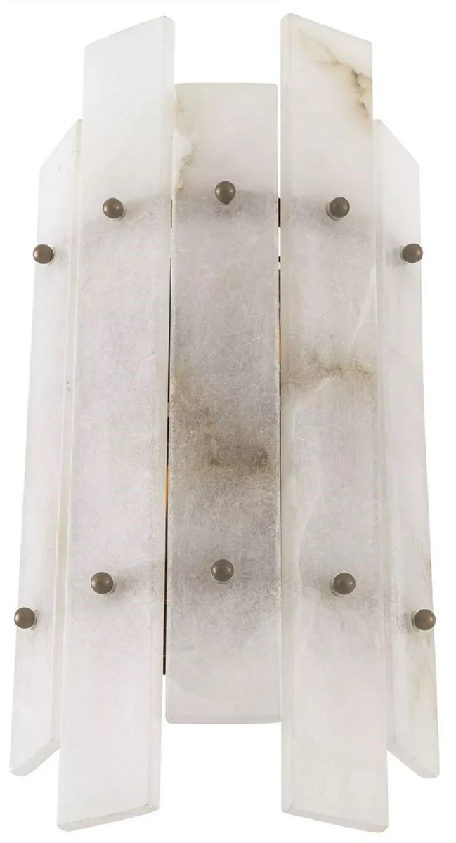 Casa Padrino lámpara de pared de lujo alabastro / latón antiguo 19 x 10 x A. 40 cm - Lámpara de pared de salón con pantalla de alabastro - Iluminación de lujo - Interior de lujo - Muebles de lujo
