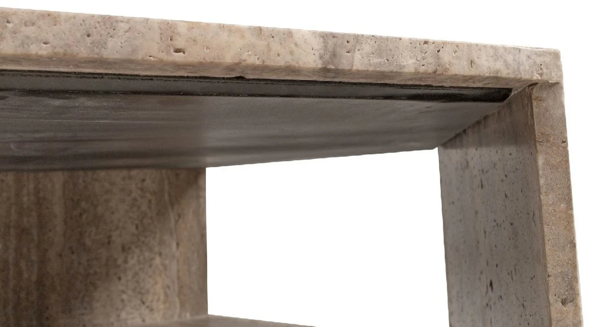 Casa Padrino mesa de centro de lujo gris 91 x 79 x A. 30 cm - Mesa de sal¨®n de piedra natural de travertino de 6 esquinas - Muebles de sal¨®n - Muebles de travertino - Muebles de lujo