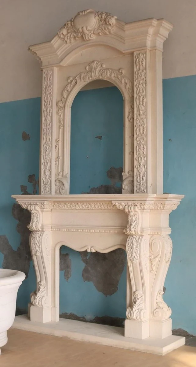 Casa Padrino marco de chimenea de m¨¢rmol barroco de lujo beige 215 x A. 372 cm